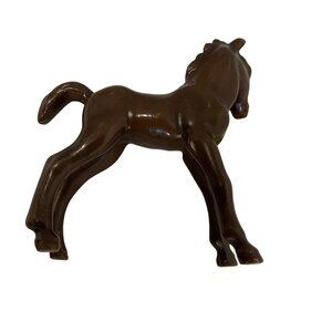 Vintage Brown Ceramic Colt‎ Foal Figurine 4.5" Horse Sculpture Collectible Brass